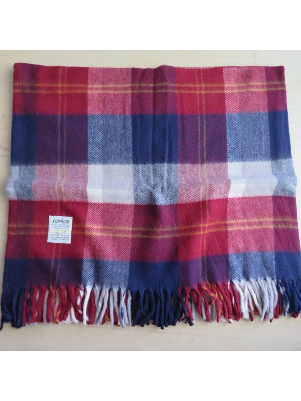 Vintage NEW Faribo Acrylic Plaid Throw Lap Blanket Fringe 45" x 50" Made In USA
